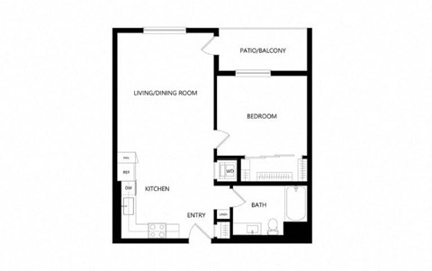 Floor plan for 1 bed, 1 bath, 737 sqft